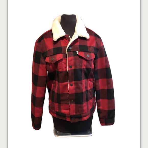 Levis Sample Buffalo Plaid Sherpa Jacket Sz M NEW